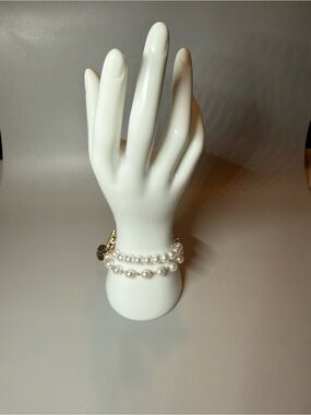Classic Pearl Bracelet set - White Pearls with Gold Accents